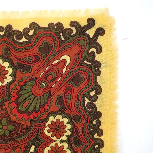 Vtg Stix Baer & Fuller Scarf Green Rust Golden Geo Floral Pattern 26.5" Square - Picture 3 of 16